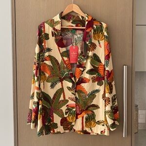 BNWT FARM Rio Tropical Cream Blazer with Green, Orange & Burgundy Print
